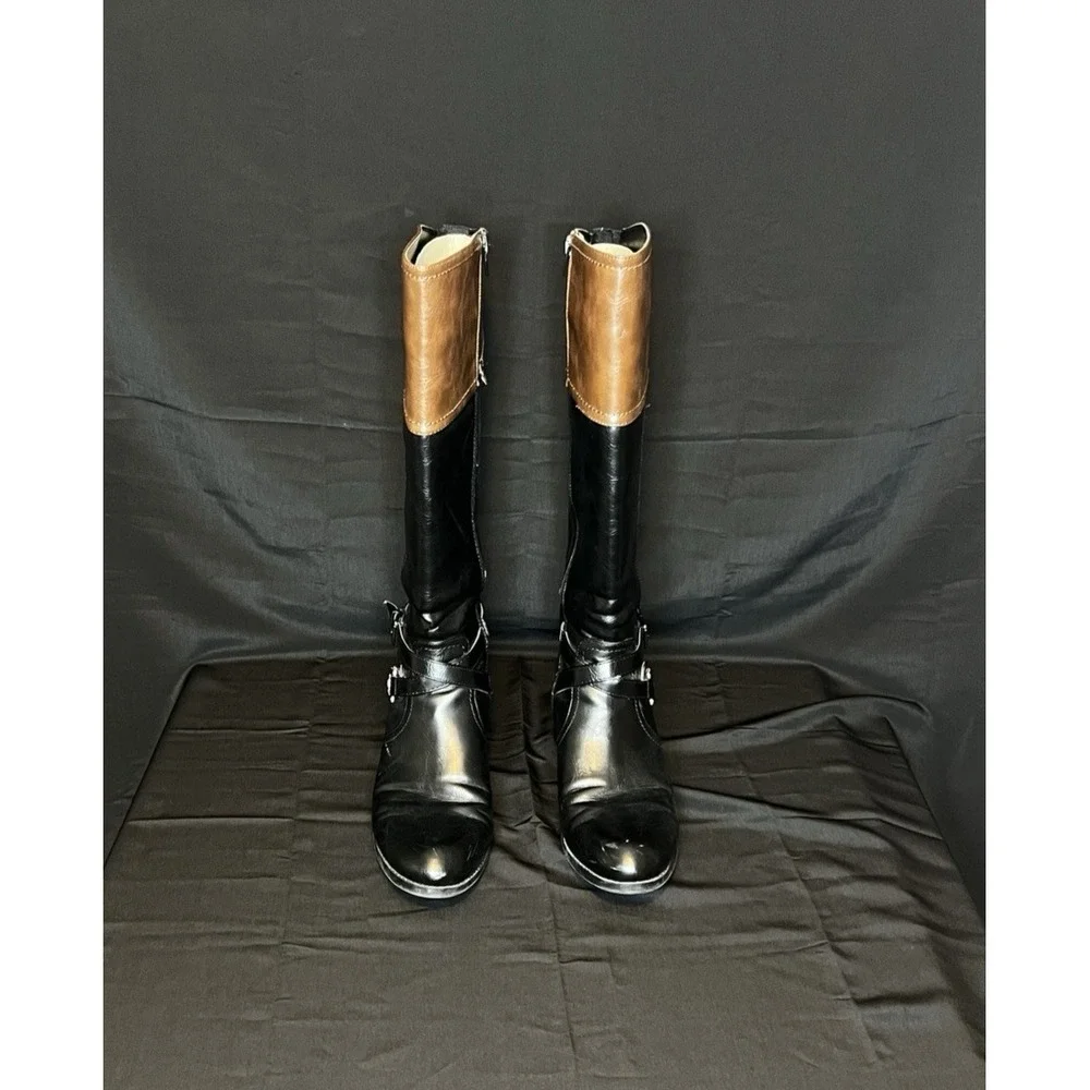 Unisa Untrinee Knee High Boots Size 9.5M Black Brown‎ Faux Leather Riding Boots
